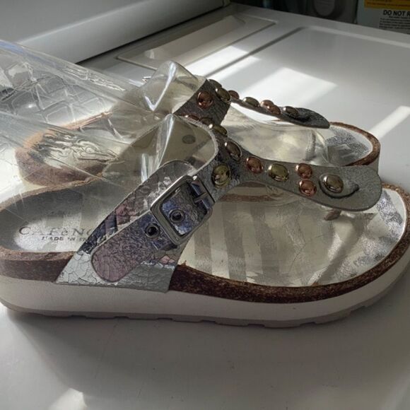 cafenoir MADE IN ITALY SILVER METALLIC GENUINE LEATHER WOMAN SAND… - Picture 7 of 15